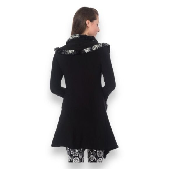 Joseph Ribkoff Women’s Mixed Media Open Front Faux Fur Trim Cardigan, Black, 8 - Picture 2 of 10